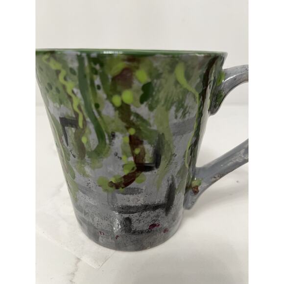 Studio Art Hand thrown Mug Green/Gray Painted, Glazed 16 oz. - Picture 3 of 5